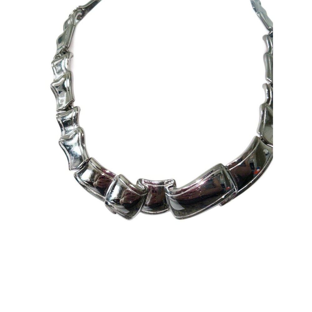 Silver-Tone Signed Vintage 1950's Godette Ny Abstract Chunky Fashion Necklace